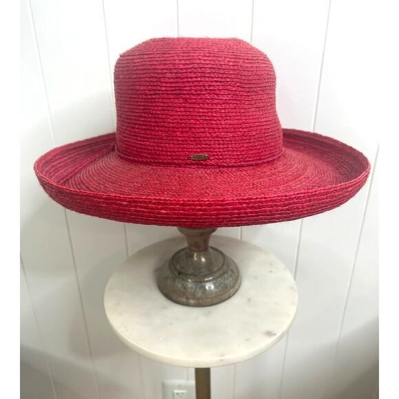Scala Red Woven Rolled Brim Sun Hat - Picture 2 of 5